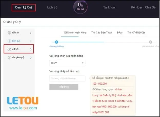 Thao tac rut tien ca cuoc Letou 