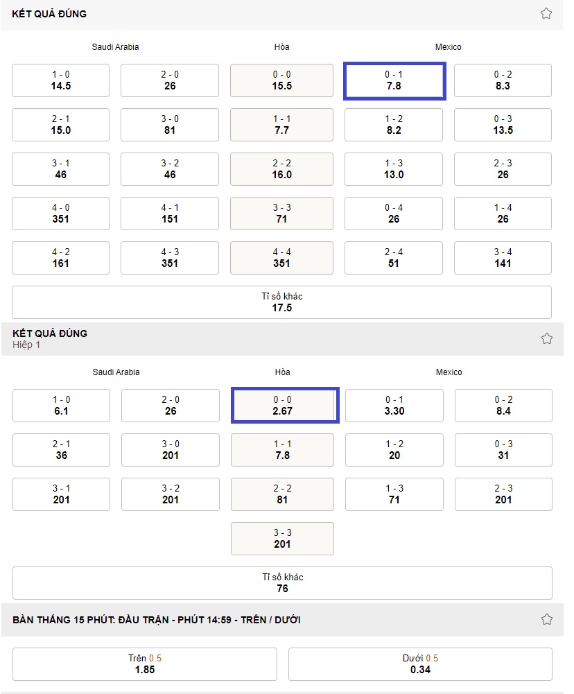 Ket qua ti so tran Saudi Arabia vs Mexico WC 2022